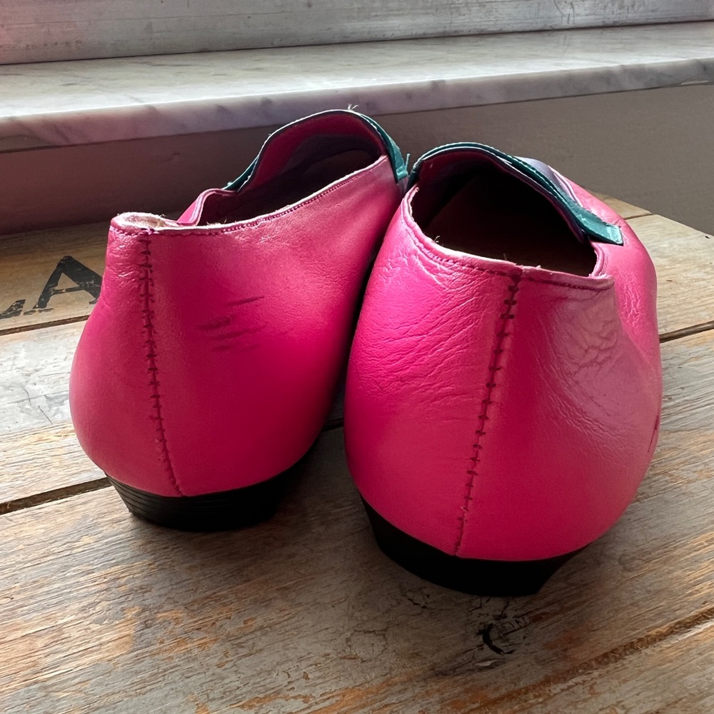 Vintage JOYCE Leather Loafers Colorblock Pink Purple Teal Statement, Size 9 - Picture 5 of 7